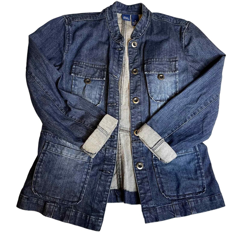 High Sierra Women Denim Jacket Blue Button Up Utility Style Sizeā M